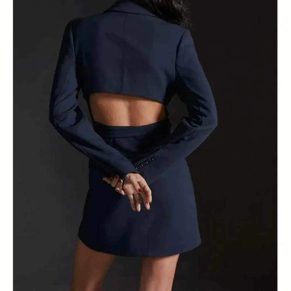 Anthropologie Black Blazer Tie Open Back Dress - 6 - Picture 2 of 6